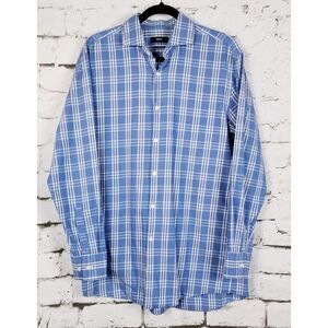 HUGO BOSS "Jason" Slim Fit Plaid Shirt Classic Blue White Cotton Casual US 16R